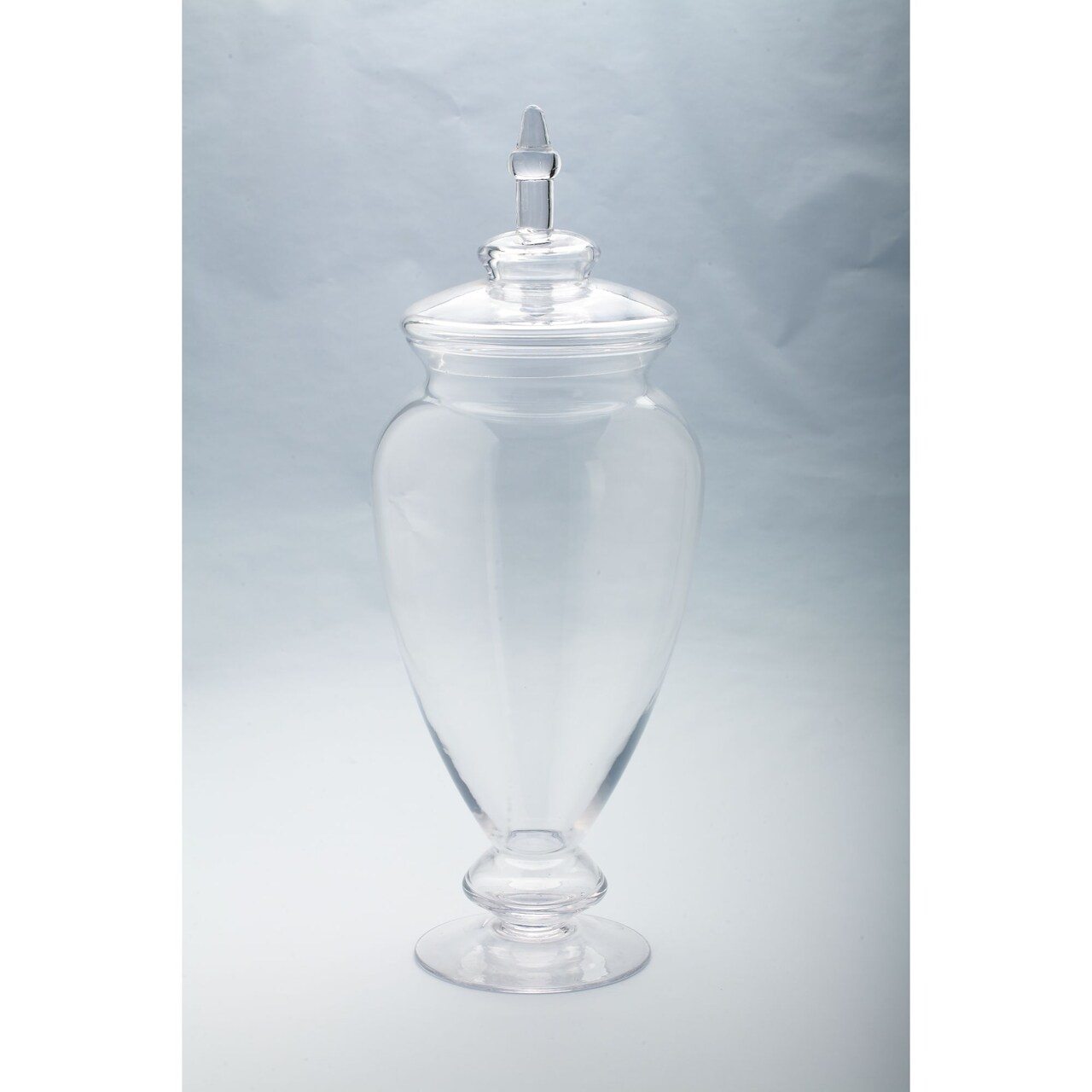 CC Home Furnishings 20” Clear Hand-Blown Glass Jar with Finial Lid